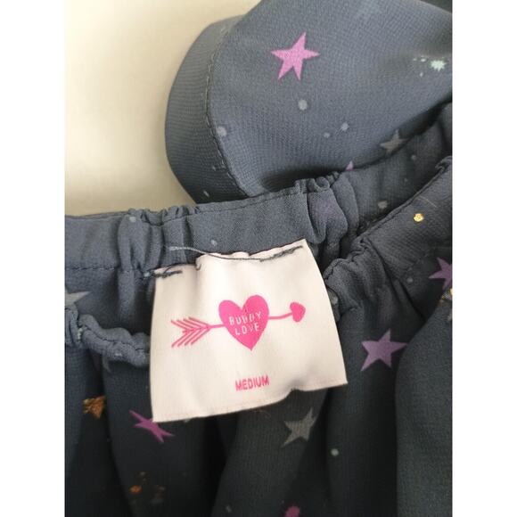 Buddy Love Dress Womens Gray Sofia Ruffled Shoulder Quirky Glitter Galaxy Twee - Picture 4 of 9